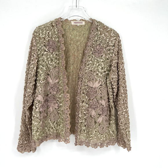 Vtg Feminine Jacket Womens L Fairy Royal Coquette Royal Princess Pink Floral‎ - Picture 1 of 6